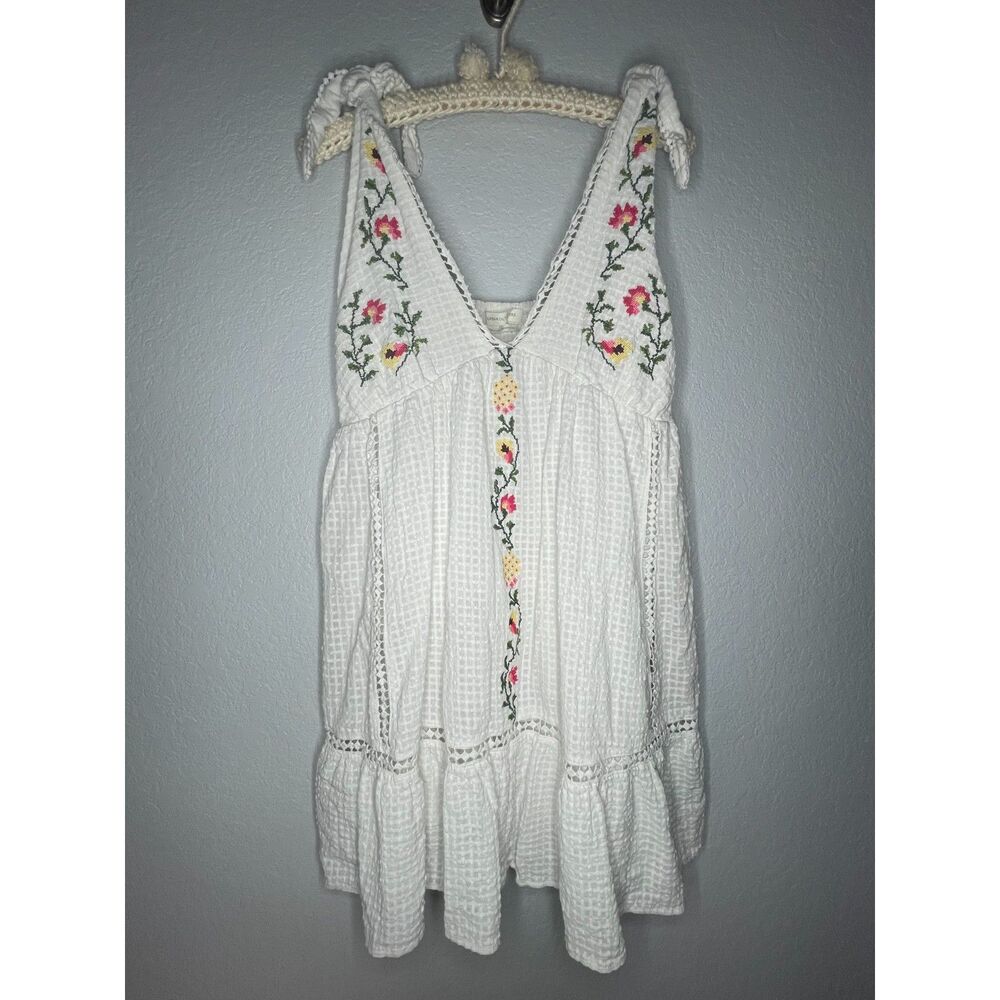 Urban Outfitters Forever Embroidered Babydoll Mini Dress L White Cotton Boho